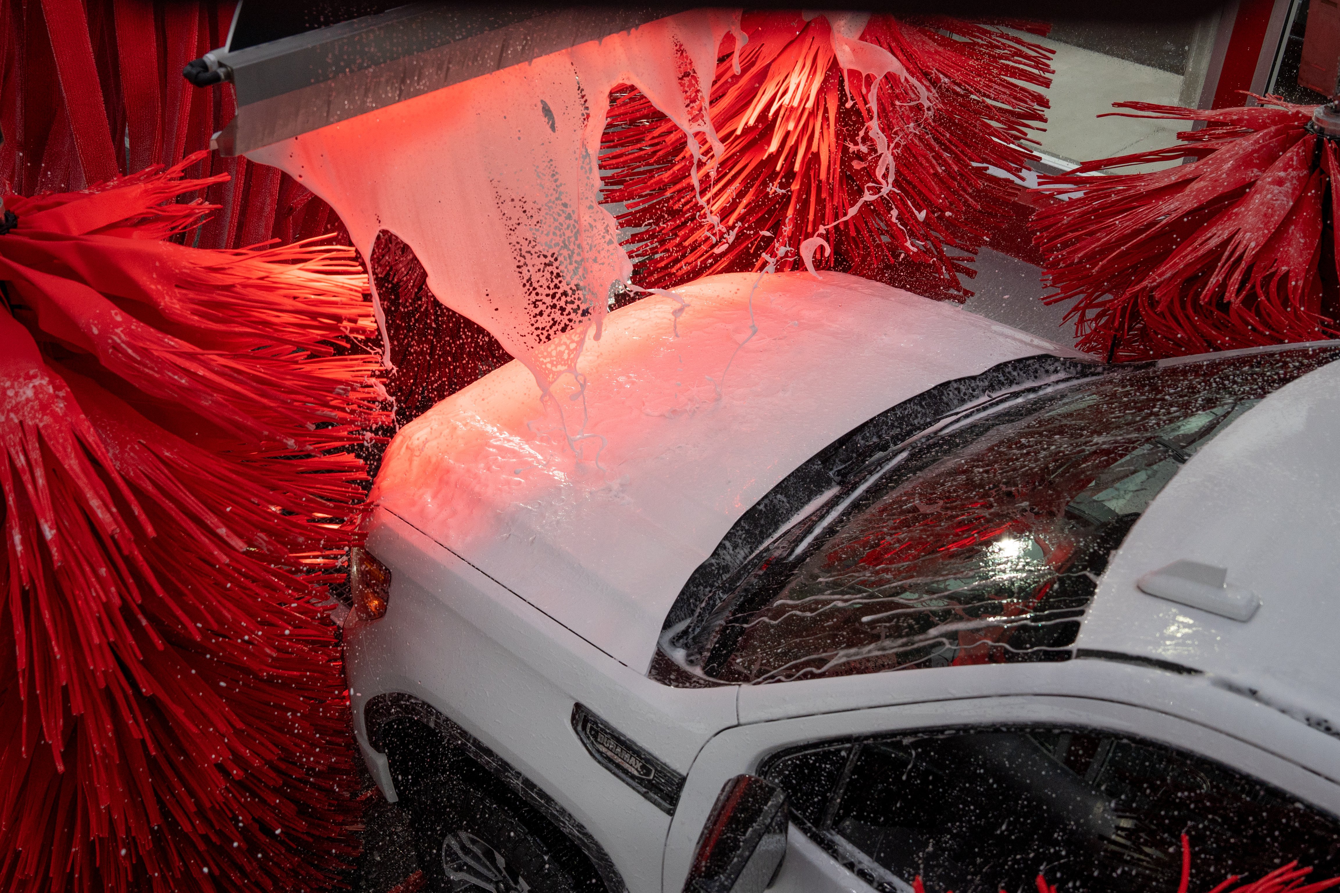 Truck going through car wash